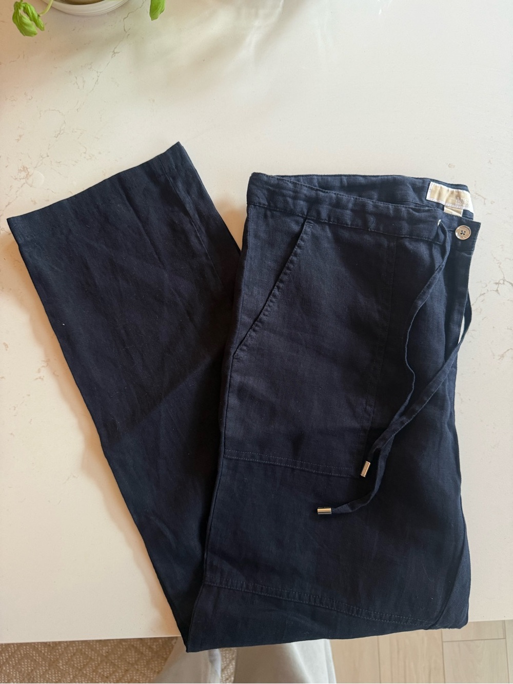 Women’s Navy Drawstring Pants linen